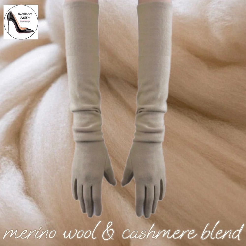 20” Long Luxury Cashmere Merino Wool Gloves Classic Beige Winter Warm gloves